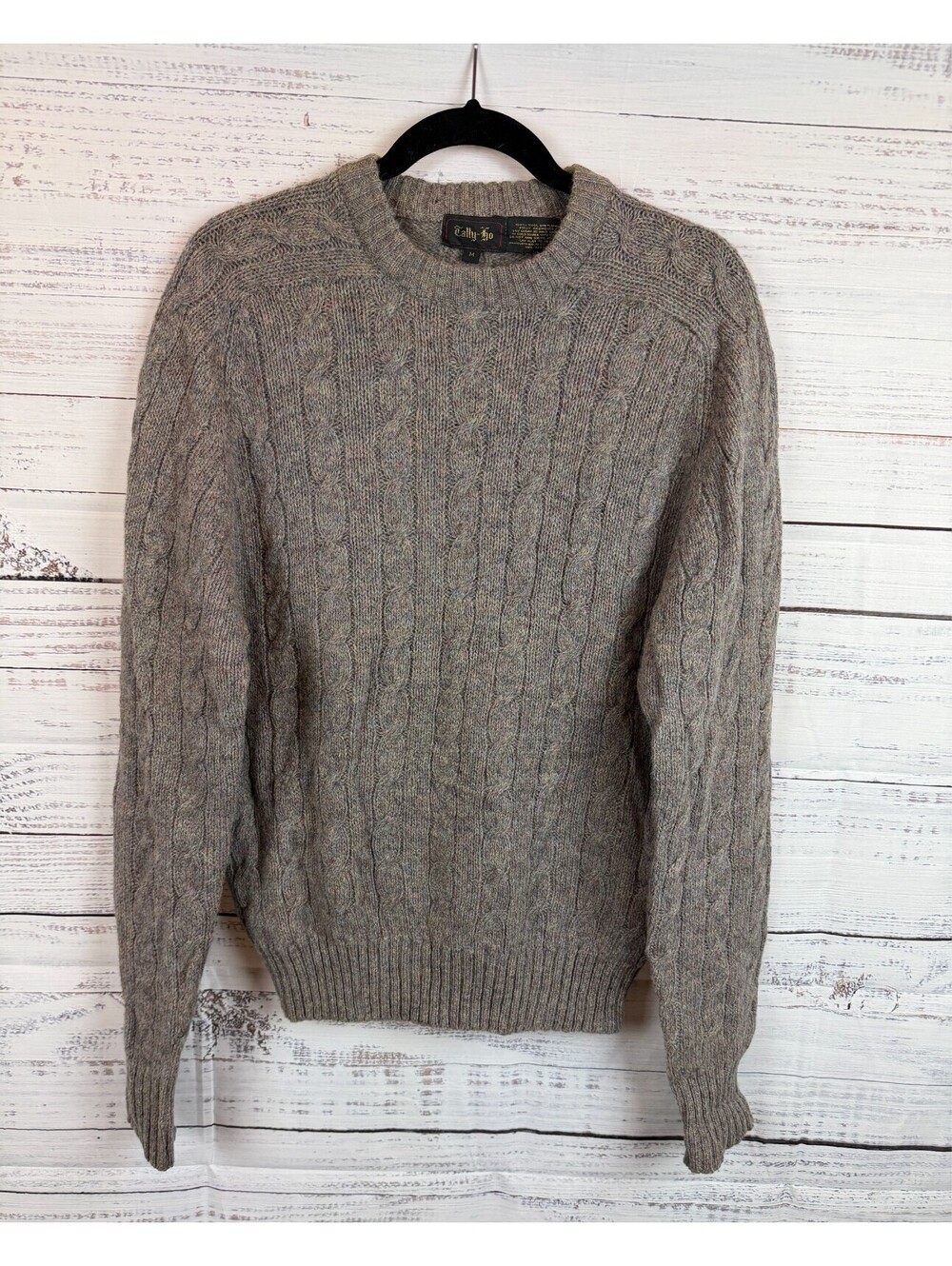 TALLY HO men's Shetland wool cable knit gray multicolor sweater M NWOT